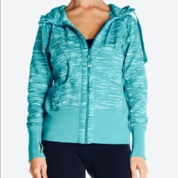 Zella Marled Hoodie Zipper Sweatshirt Jacket Long Sleeves Teal S - Picture 1 of 8